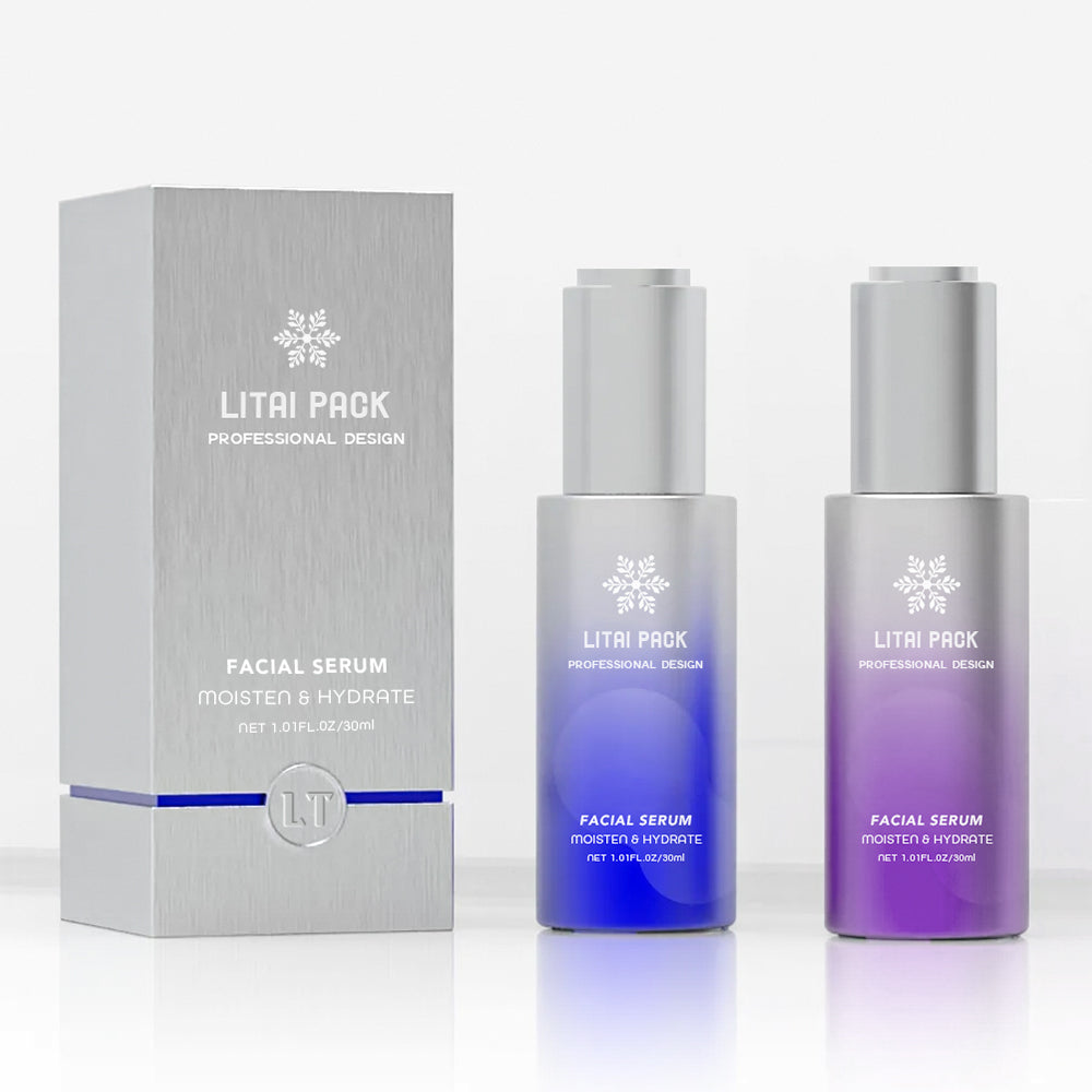 30ml 1oz Press Button Flat Shoulder Glass Dropper Bottle Empty Frosted Cosmetic Face Serum Bottle With Box
