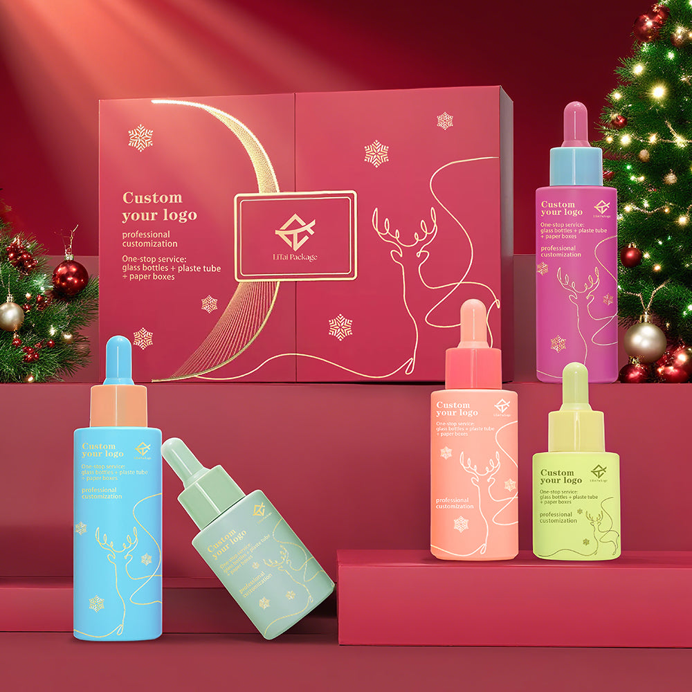 Custom Christmas Skincare Package Glass Bottle for Serum Essential Oil Lotion Skin Care Face Cream