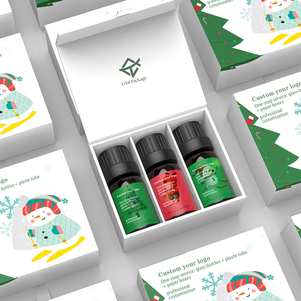 Custom Christmas Skincare Package Glass Bottle for Serum Essential Oil Lotion Skin Care Face Cream