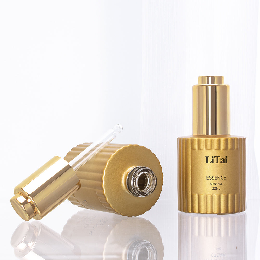 Thick Bottom Skin Care Packaging Golden Cosmetic Glass Bottle With Pump Spray Dropper