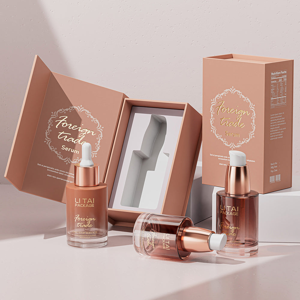 Custom Color Flat Shoulder Serum Essence Oil Dropper Bottle 20ml 30ml 50ml Glass Serum Bottle With Box