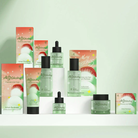 Custom Frosted Glass Cosmetic Lotion Serum Packaging Set Empty Christmas Packaging with Box