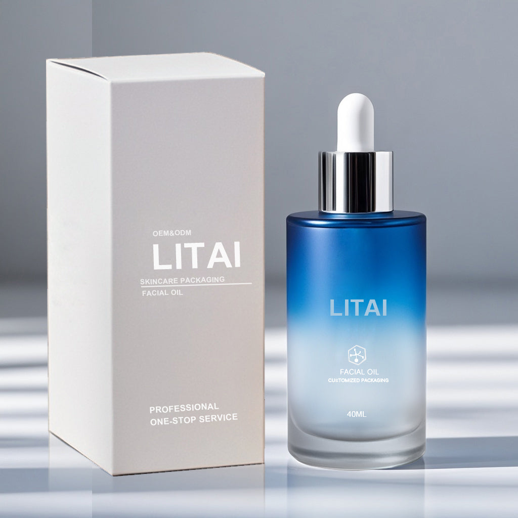 Custom Color Flat Shoulder Serum Essence Oil Dropper Bottle 20ml 30ml 50ml Glass Serum Bottle With Box