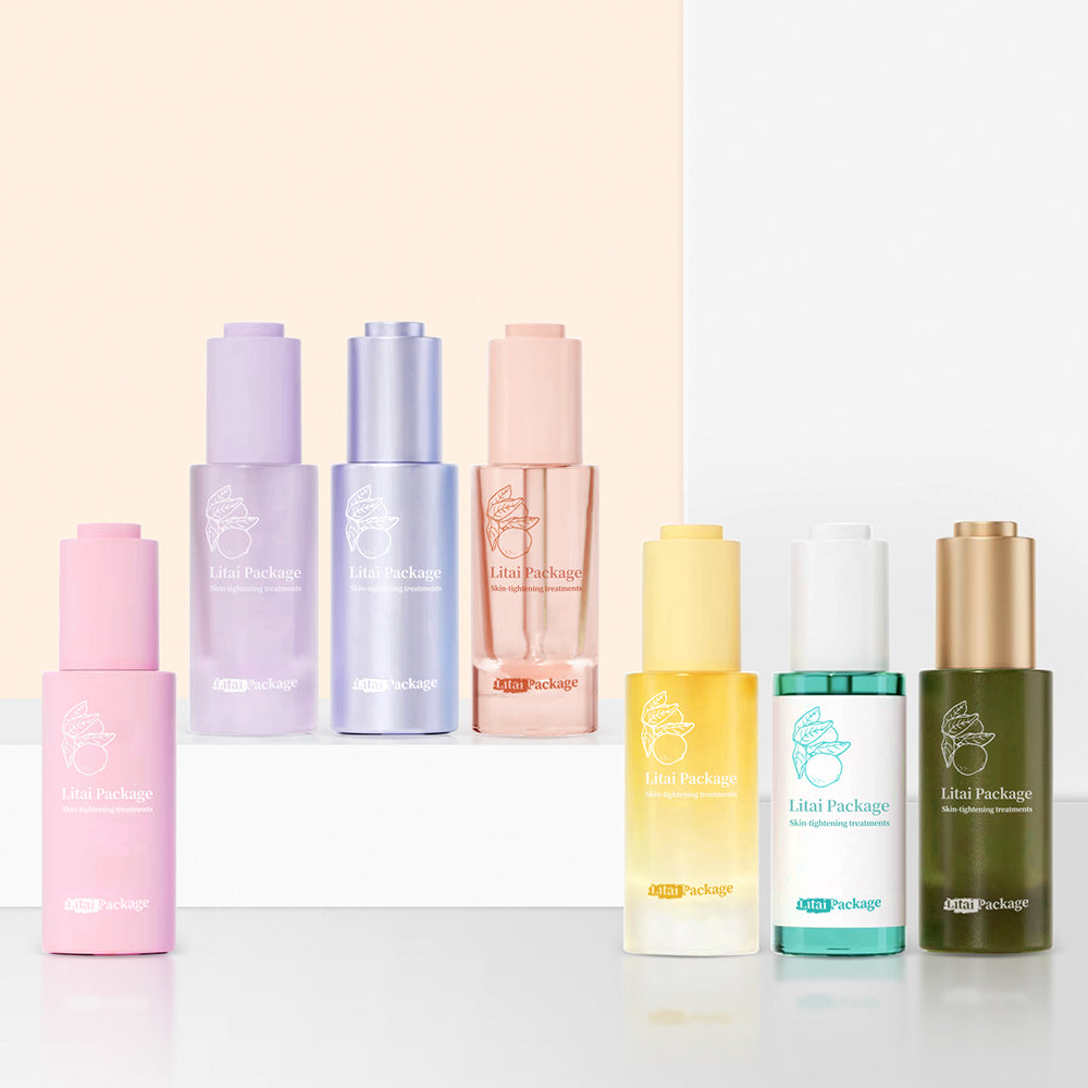 30ml 1oz Press Button Flat Shoulder Glass Dropper Bottle Empty Frosted Cosmetic Face Serum Bottle With Box