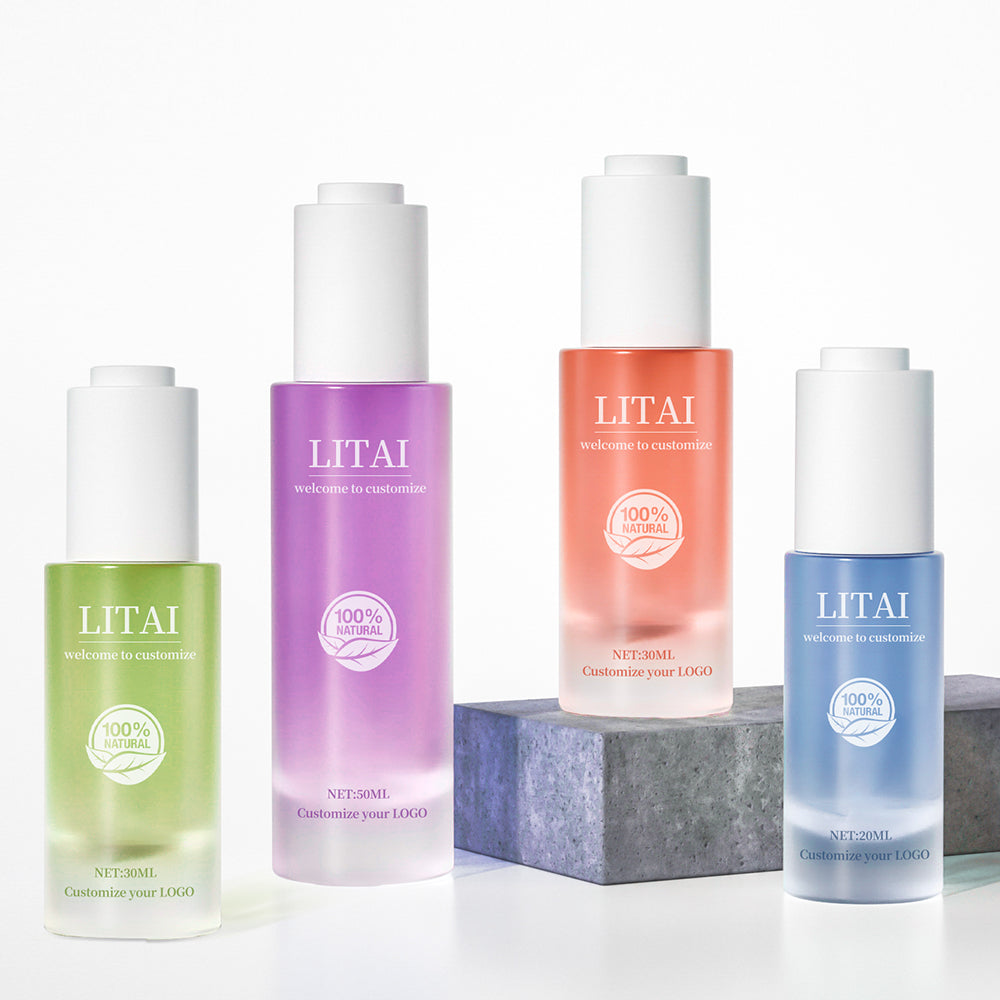 30ml 1oz Press Button Flat Shoulder Glass Dropper Bottle Empty Frosted Cosmetic Face Serum Bottle With Box