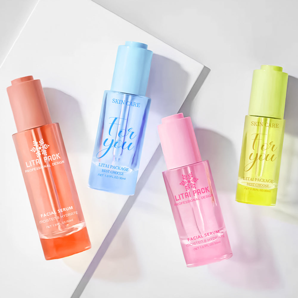 30ml 1oz Press Button Flat Shoulder Glass Dropper Bottle Empty Frosted Cosmetic Face Serum Bottle With Box