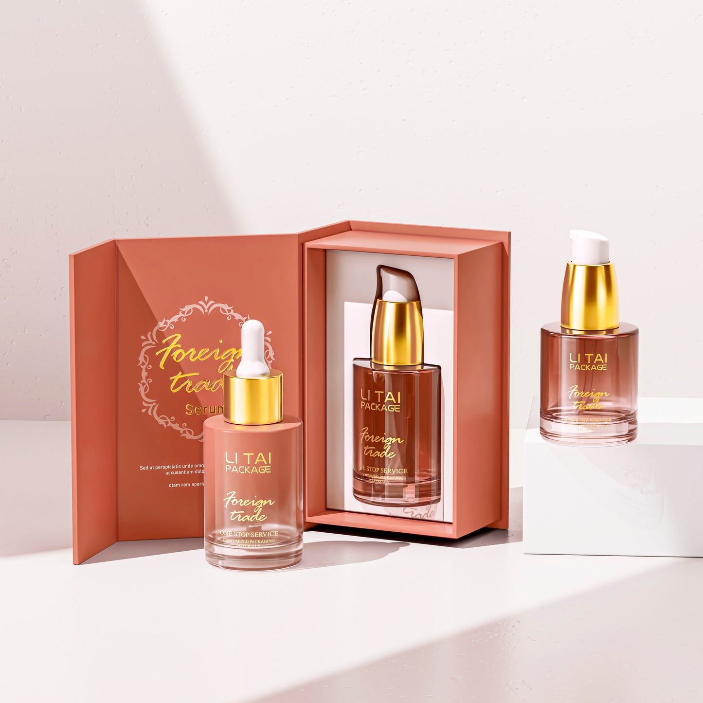 Pink 1oz 30ml Frosted Empty Flat Shoulder Hair Serum Glass Dropper Bottle With Box