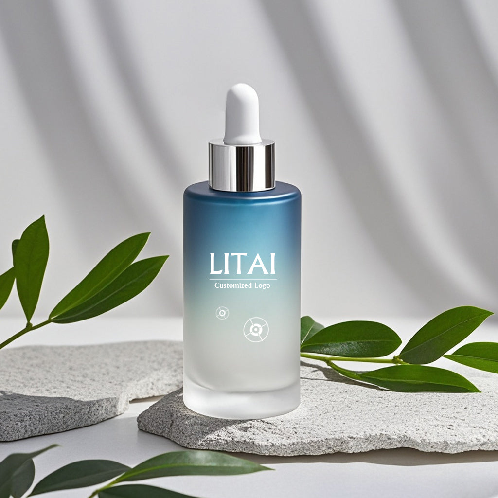 Custom Color Flat Shoulder Serum Essence Oil Dropper Bottle 20ml 30ml 50ml Glass Serum Bottle With Box