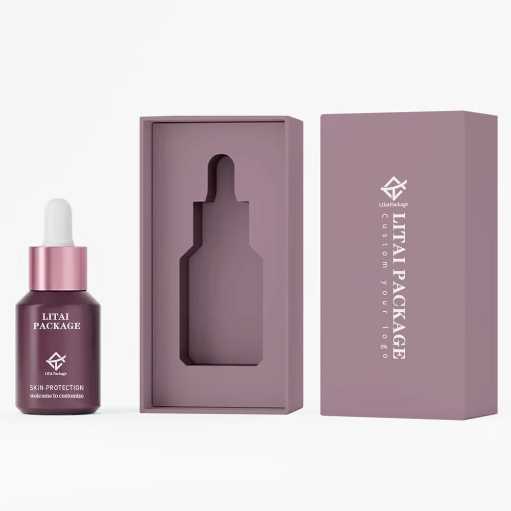 Skin Care Packaging Serum Bottle 1oz 30ml Clear Frosted Empty Slanted Shoulder Hair Essential Oil Glass Dropper Bottle with Box
