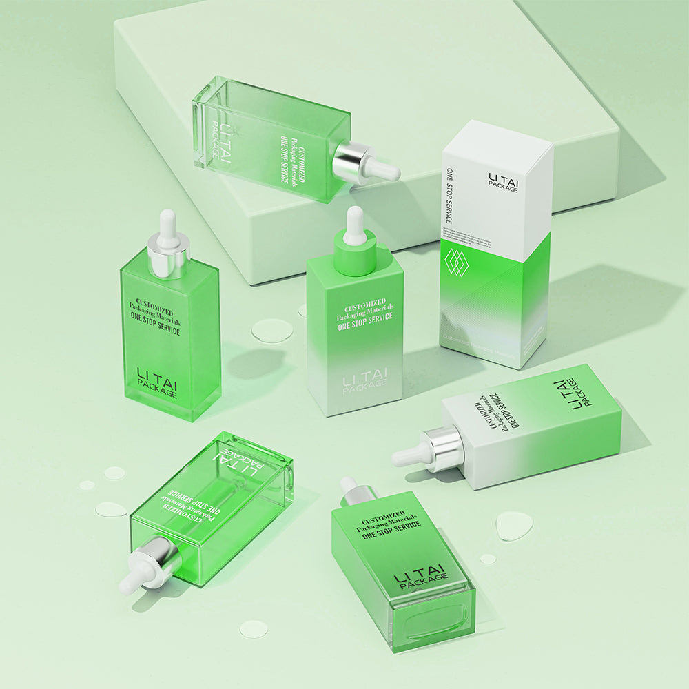 30ml 50ml 100ml Flat Square Pink Customizable Serum Essential Oil Dropper Bottle With Box Packaging