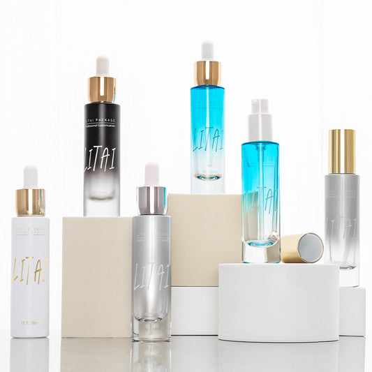 Custom Glass Dropper Bottle 30ml Face Cream Lotion Pump Serum Bottle with Golden Caps
