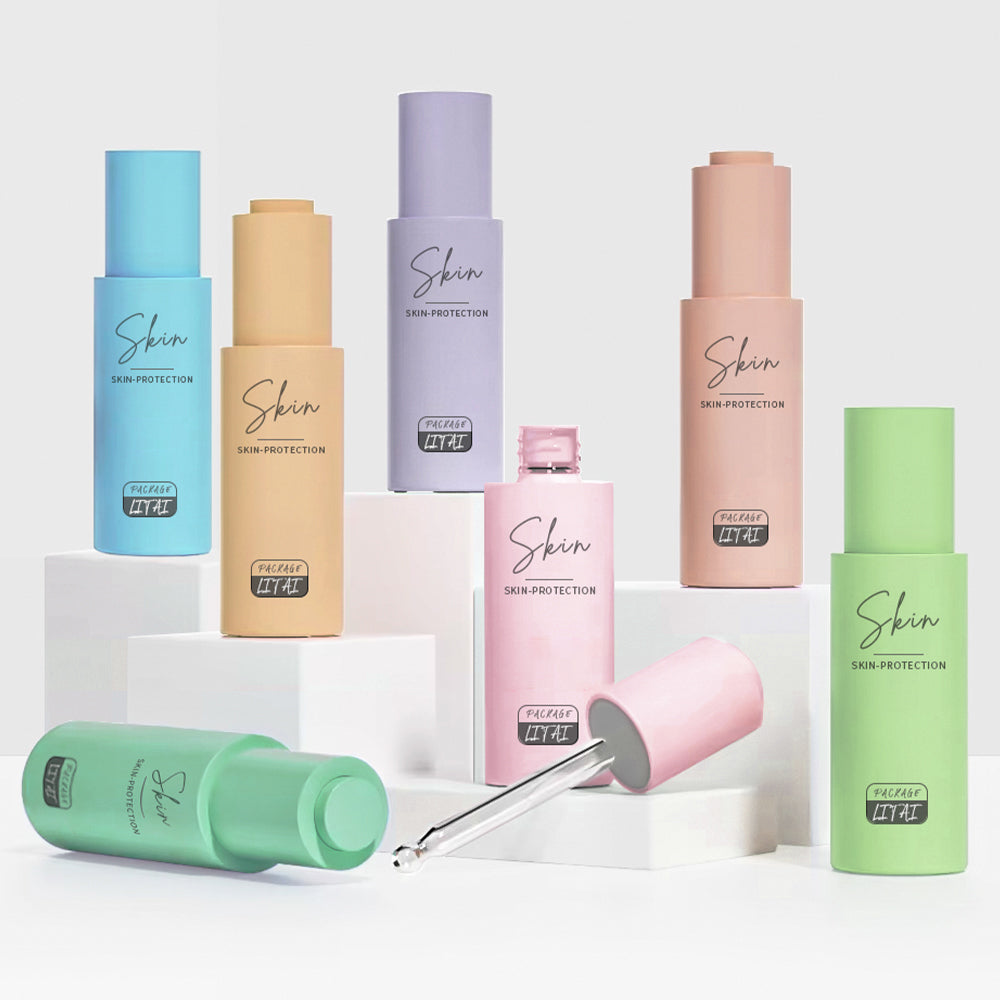 30ml 1oz Press Button Flat Shoulder Glass Dropper Bottle Empty Frosted Cosmetic Face Serum Bottle With Box