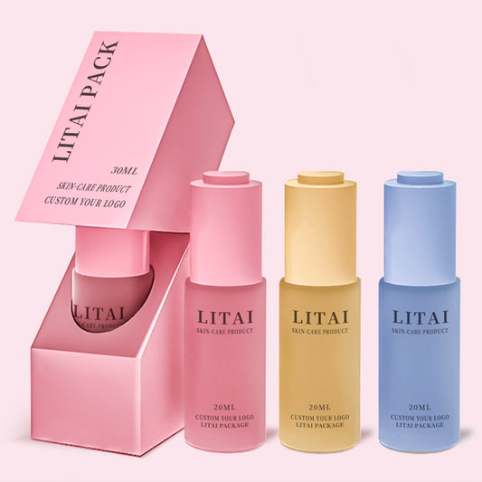 30ml 1oz Press Button Flat Shoulder Glass Dropper Bottle Empty Frosted Cosmetic Face Serum Bottle With Box
