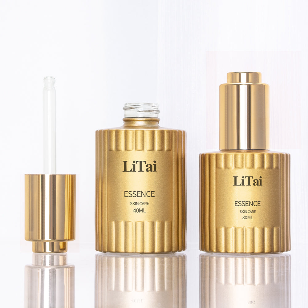 Thick Bottom Skin Care Packaging Golden Cosmetic Glass Bottle With Pump Spray Dropper