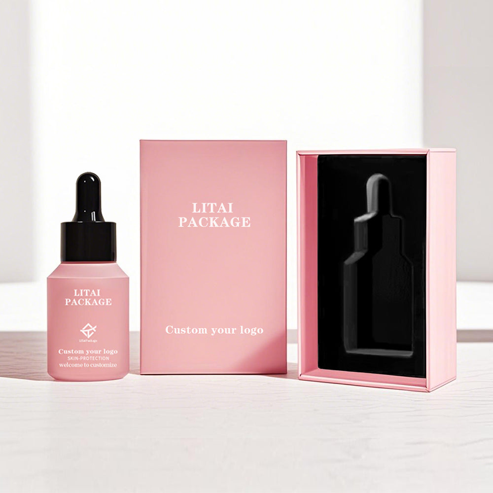 Skin Care Packaging Serum Bottle 1oz 30ml Clear Frosted Empty Slanted Shoulder Hair Essential Oil Glass Dropper Bottle with Box