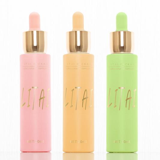 Custom Matte Pink Green Glass Dropper Bottle 1oz 30 ml Face Cream Lotion Pump Bottle Serum Bottle 30ml with Golden Caps
