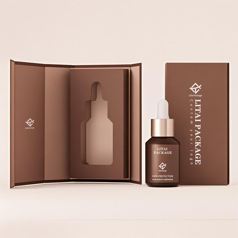 Skin Care Packaging Serum Bottle 1oz 30ml Clear Frosted Empty Slanted Shoulder Hair Essential Oil Glass Dropper Bottle with Box
