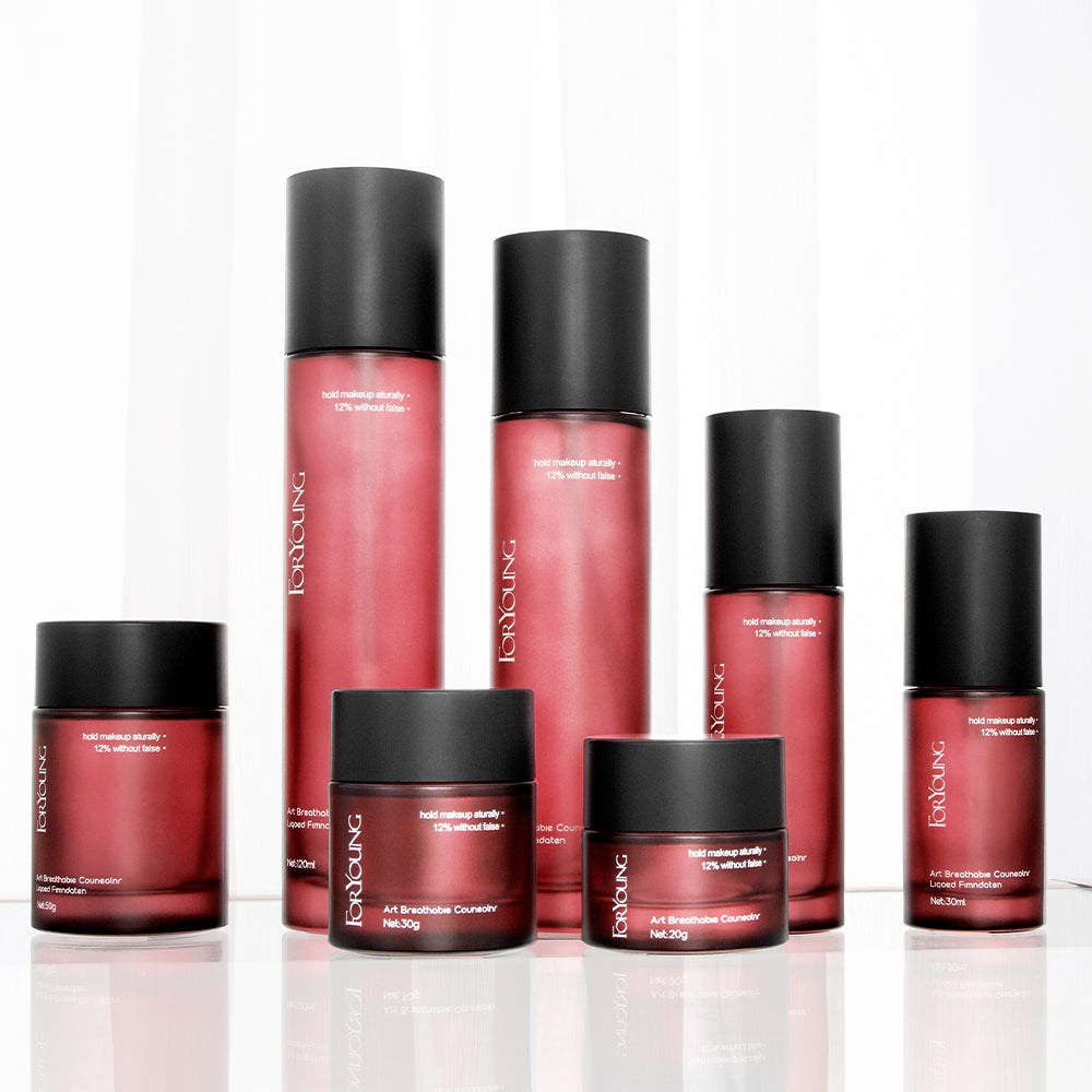 Luxury Matte White Frosted Wine Red Skincare Packaging Flat Shoulder Glass Jar Serum Bottle Set