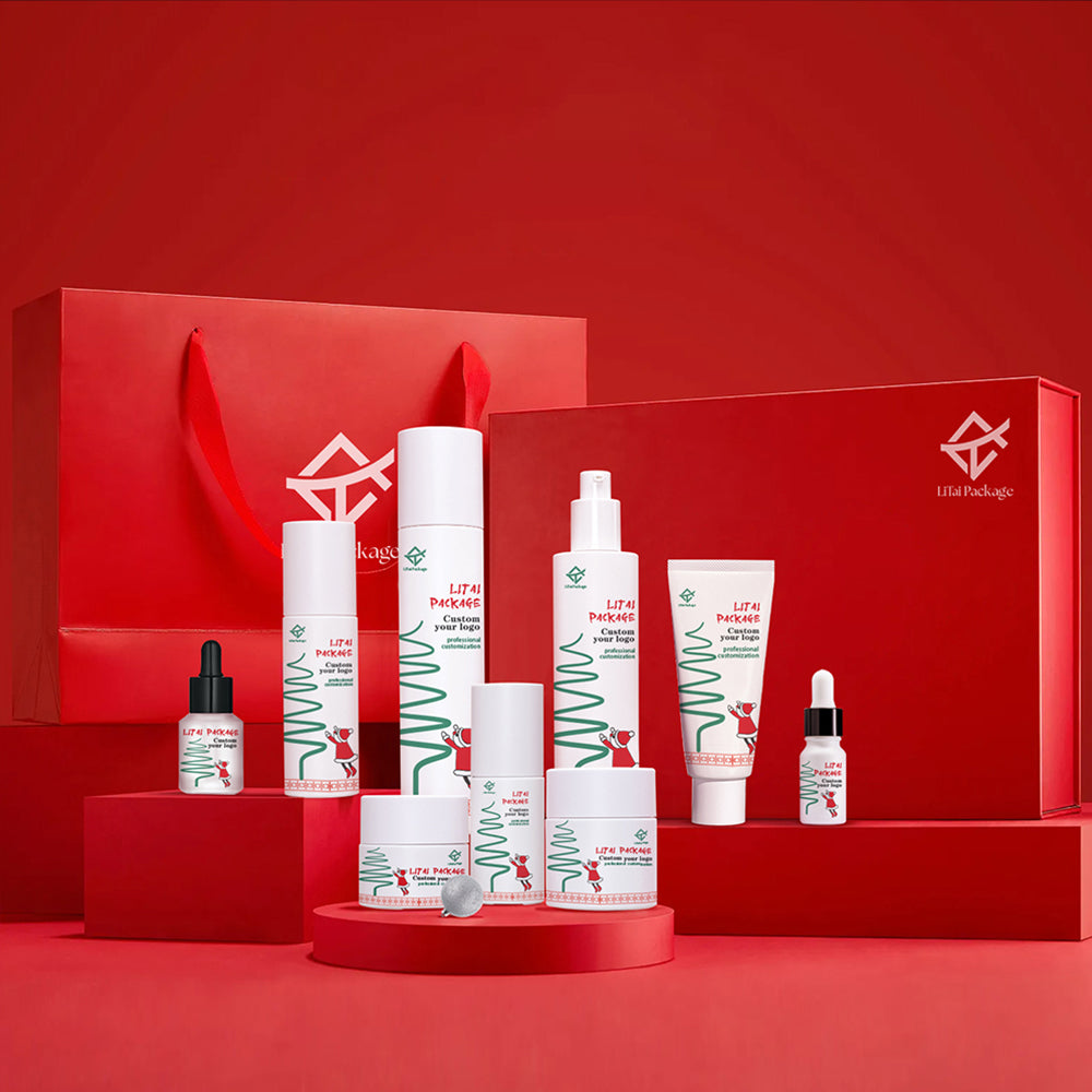 Custom Christmas Skincare Package Glass Bottle for Serum Essential Oil Lotion Skin Care Face Cream