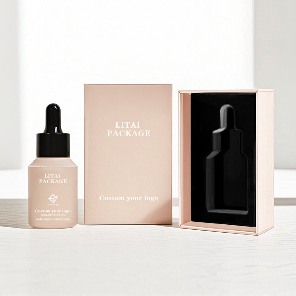 Skin Care Packaging Serum Bottle 1oz 30ml Clear Frosted Empty Slanted Shoulder Hair Essential Oil Glass Dropper Bottle with Box