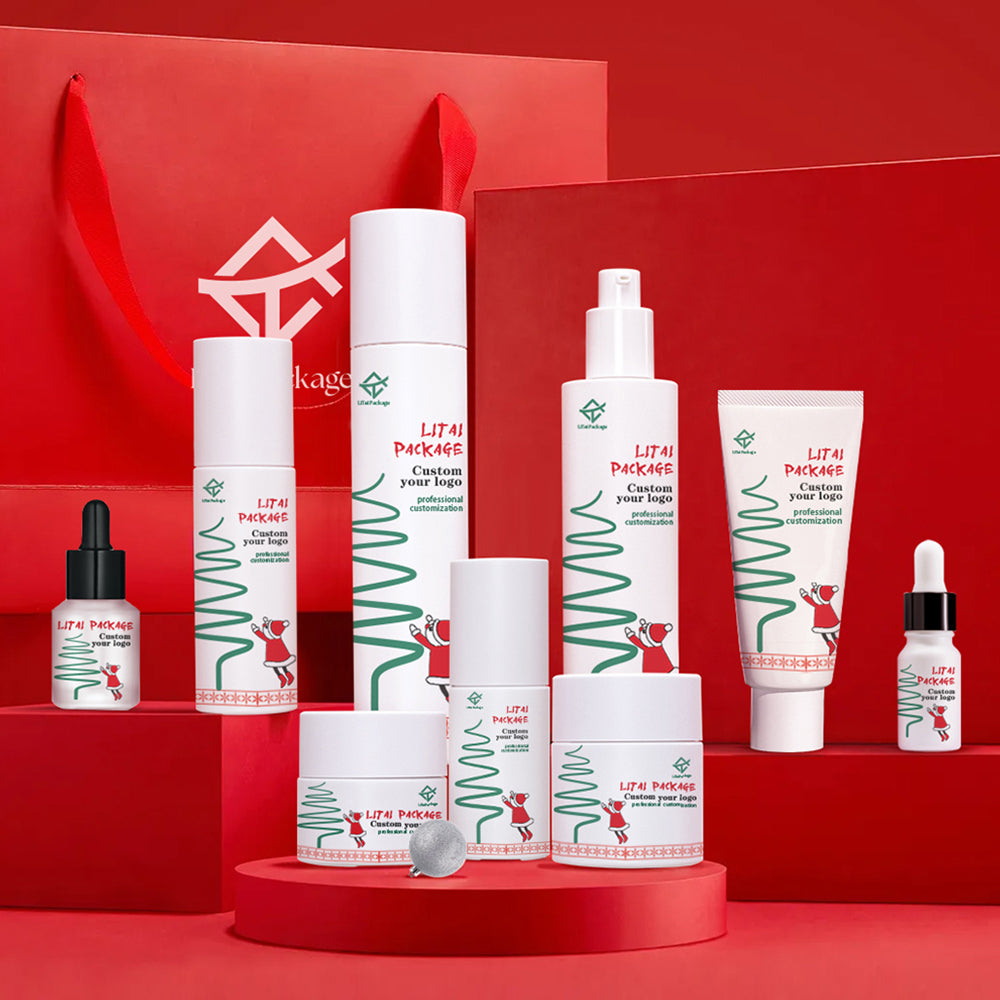 Custom Frosted Glass Cosmetic Lotion Serum Packaging Set Empty Christmas Packaging with Box