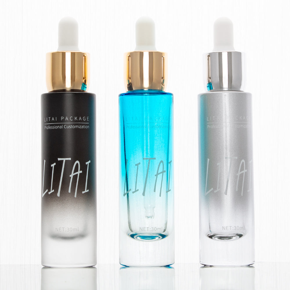 Custom Glass Dropper Bottle 30ml Face Cream Lotion Pump Serum Bottle with Golden Caps