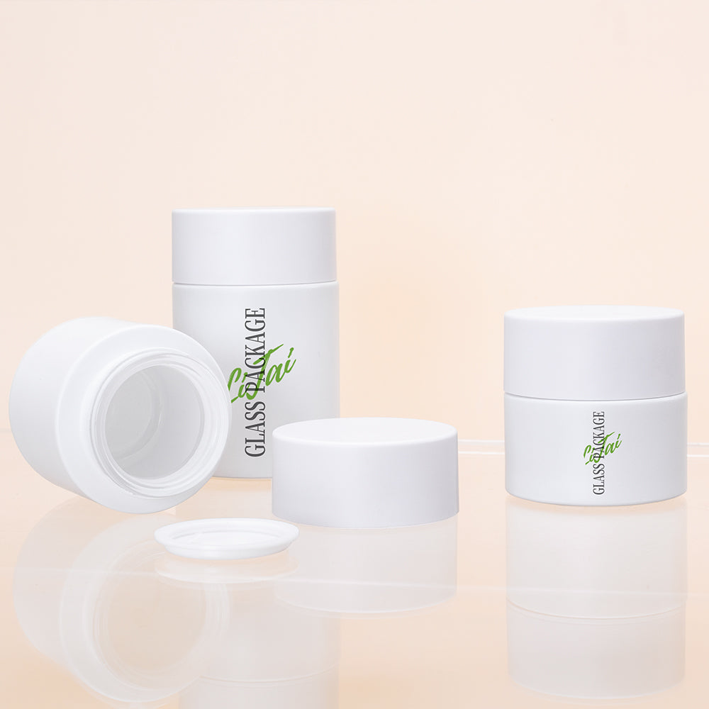 Luxury Matte White Frosted Wine Red Skincare Packaging Flat Shoulder Glass Jar Serum Bottle Set