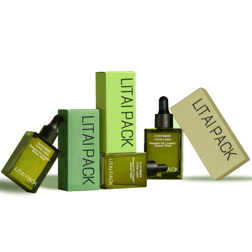 30ml 50ml 100ml Flat Square Pink Customizable Serum Essential Oil Dropper Bottle With Box Packaging