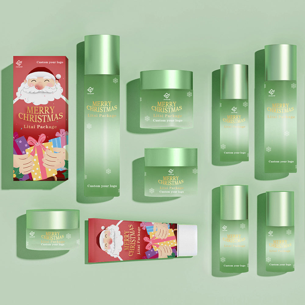 Custom Frosted Glass Cosmetic Lotion Serum Packaging Set Empty Christmas Packaging with Box