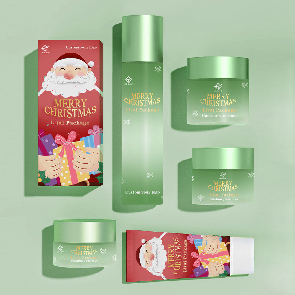 Custom Frosted Glass Cosmetic Lotion Serum Packaging Set Empty Christmas Packaging with Box