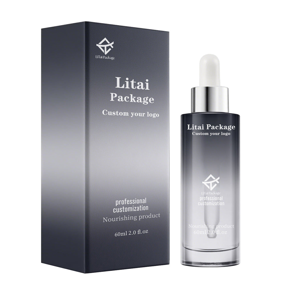 Custom Black Flat Shoulder 30ml 50ml 100ml Hair Oil Serum Skincare Frosted Glass Dropper Bottle with Packaging Gift Box