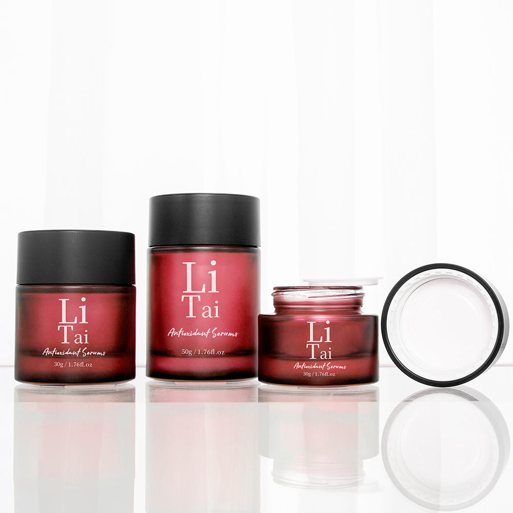 Luxury Matte White Frosted Wine Red Skincare Packaging Flat Shoulder Glass Jar Serum Bottle Set