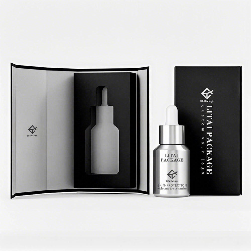 Skin Care Packaging Serum Bottle 1oz 30ml Clear Frosted Empty Slanted Shoulder Hair Essential Oil Glass Dropper Bottle with Box