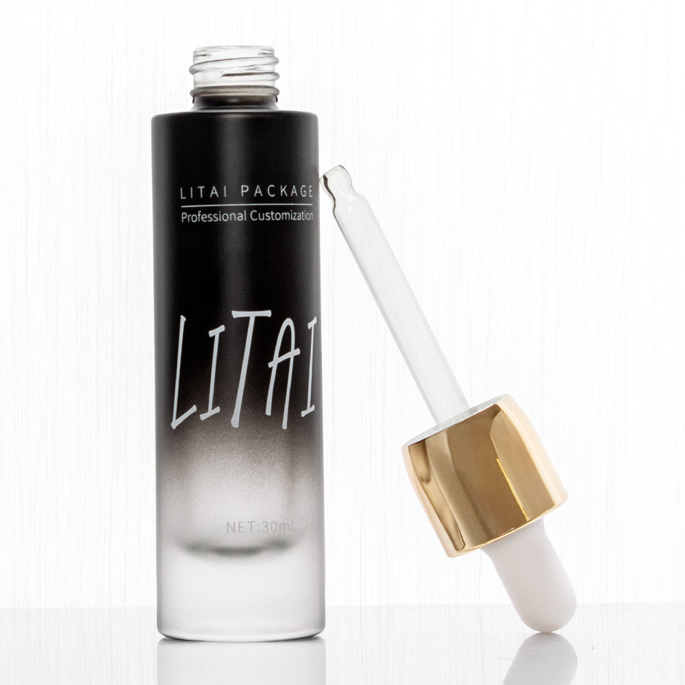 Custom Matte Pink Green Glass Dropper Bottle 1oz 30 ml Face Cream Lotion Pump Bottle Serum Bottle 30ml with Golden Caps