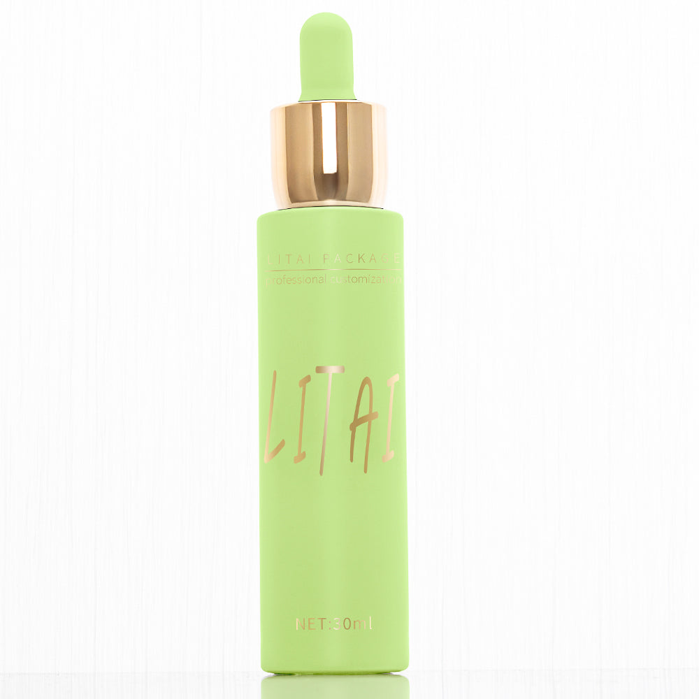 Custom Matte Pink Green Glass Dropper Bottle 1oz 30 ml Face Cream Lotion Pump Bottle Serum Bottle 30ml with Golden Caps