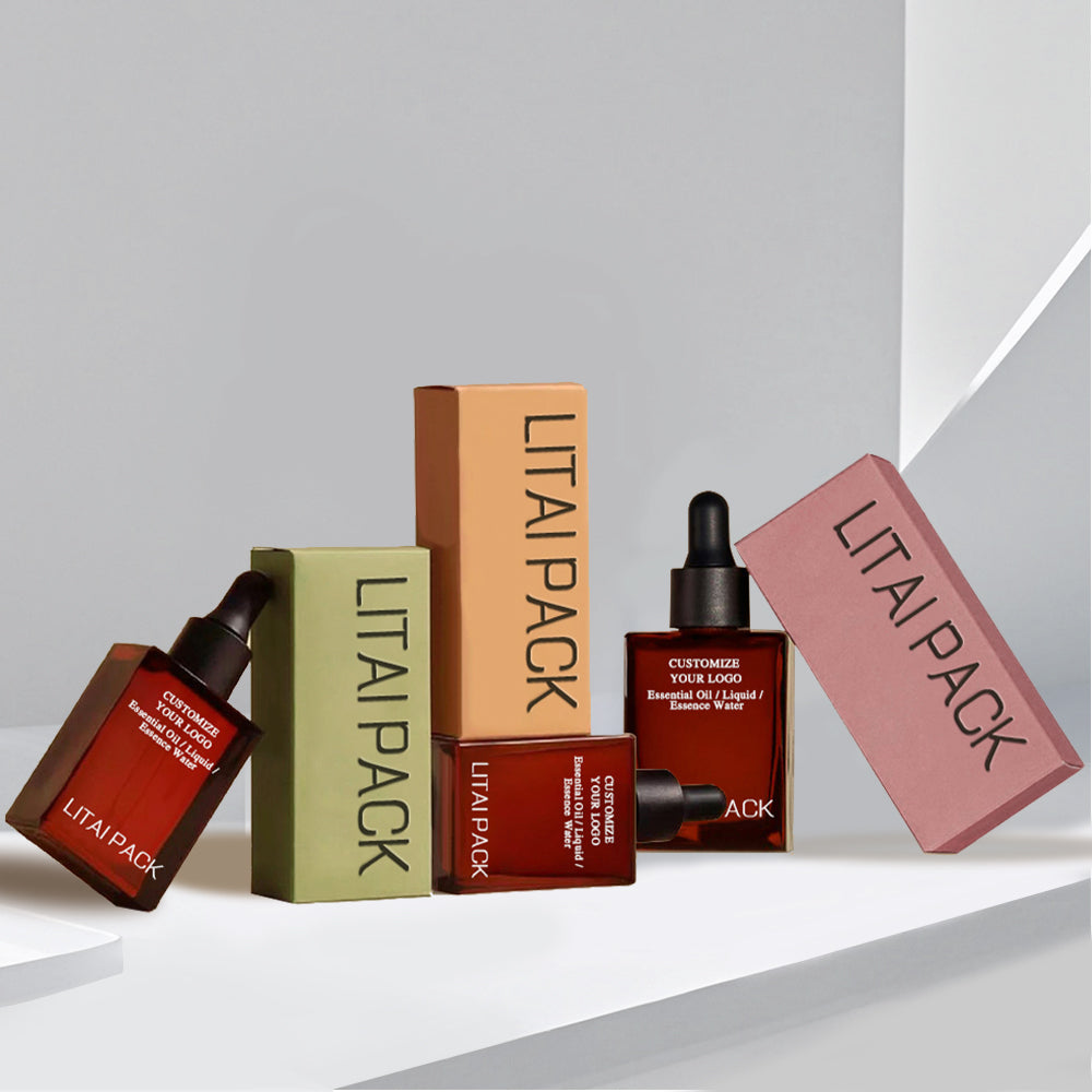 30ml 50ml 100ml Flat Square Pink Customizable Serum Essential Oil Dropper Bottle With Box Packaging