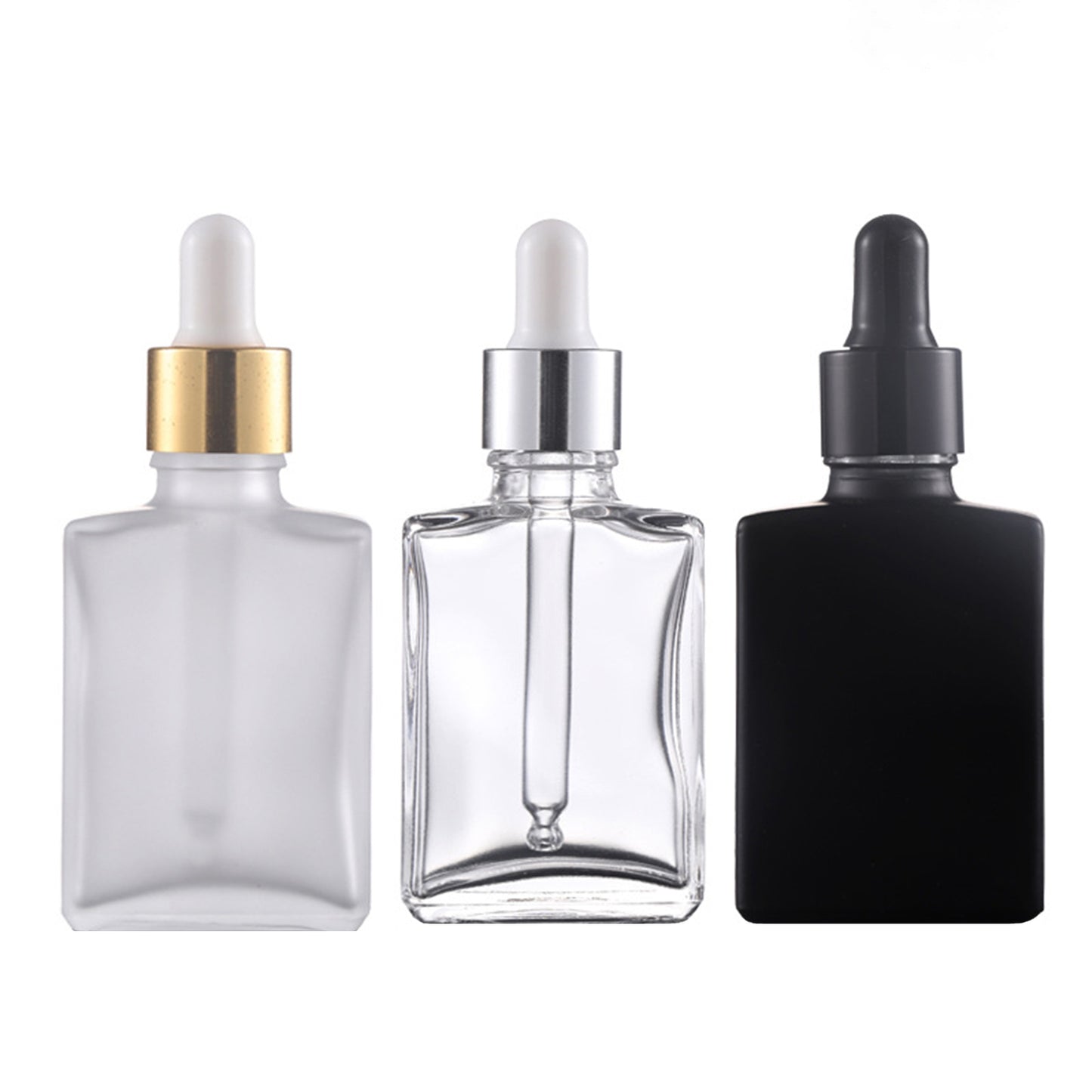 Square Clear Glass Pipette Flat Serum Bottles 30ml 50ml 100ml Essential Oil Rectangle Glass Dropper Bottle