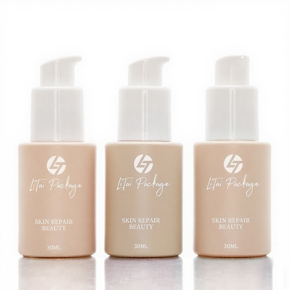 Luxury 1Oz 30Ml 50Ml Beige Pink Essential Oil Serum Bottle Glass Pump Bottles With Cosmetic Packaging Paper Box