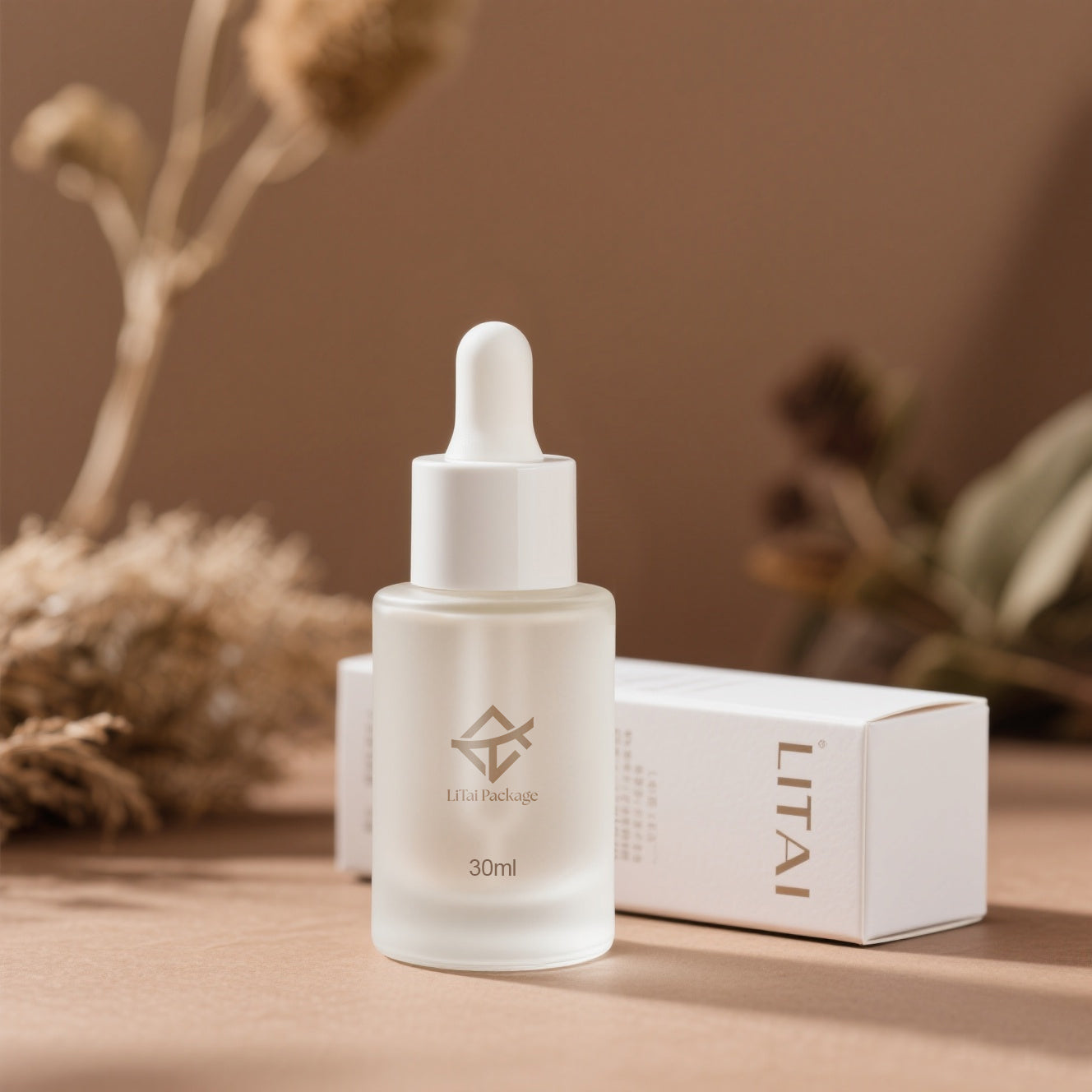 30ml 50ml Transparent Frosted Glass Dropper Bottle for Facial Serum Essential Oil Skincare with White Cap Cosmetic Packaging