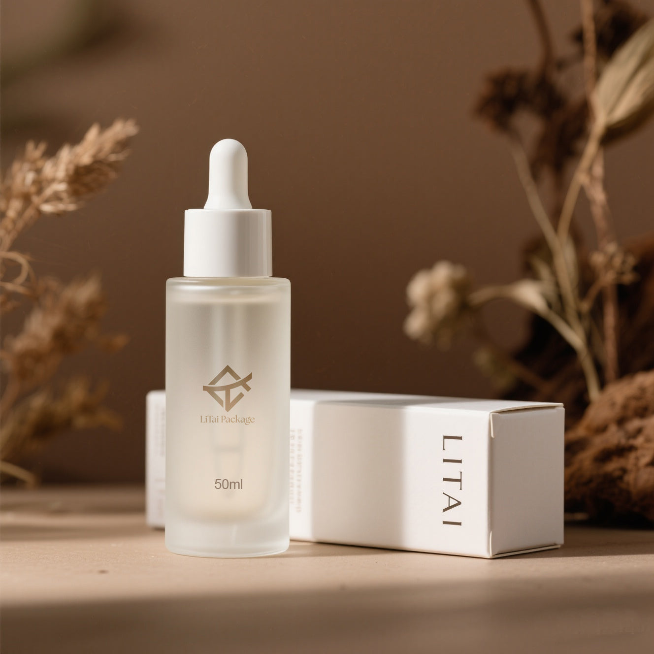 30ml 50ml Transparent Frosted Glass Dropper Bottle for Facial Serum Essential Oil Skincare with White Cap Cosmetic Packaging