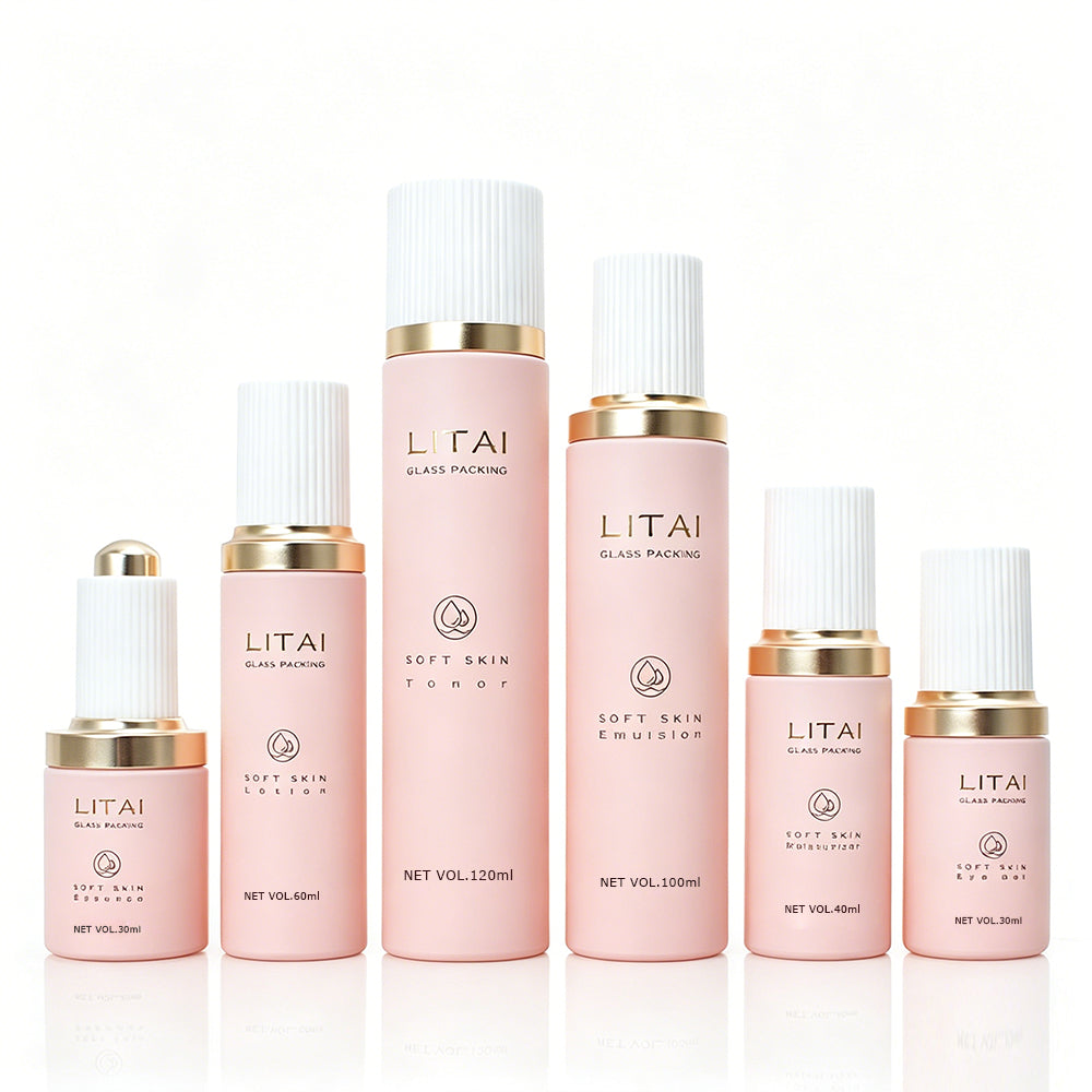 Custom 30ml 1oz Serum Oil Bottle Luxury Transparent Pink Matte Frosted Glass Dropper Bottles With Magnetic Packaging Box