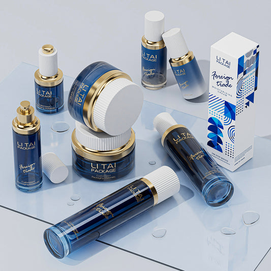 Luxury Golden Green Glass Skincare Packaging Glass Lotion Bottle With Droppe Pump