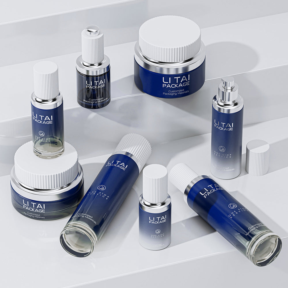 Empty Round 30ml 60ml 100ml Cream Cosmetic Glass Jar Serum Toner Lotion Pump Glass Bottle Sets with box