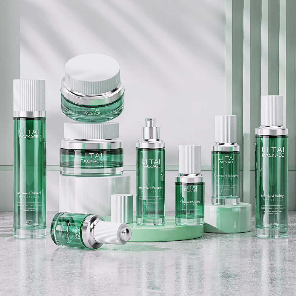 Empty Round 30ml 60ml 100ml Cream Cosmetic Glass Jar Serum Toner Lotion Pump Glass Bottle Sets with box