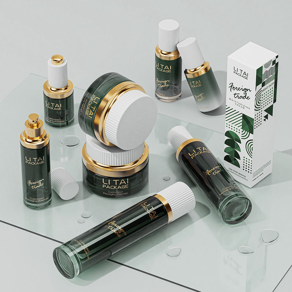 Empty Round 30ml 60ml 100ml Cream Cosmetic Glass Jar Serum Toner Lotion Pump Glass Bottle Sets with box