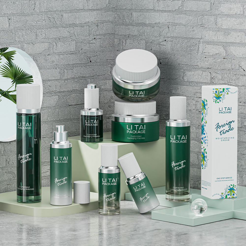 Empty Round 30ml 60ml 100ml Cream Cosmetic Glass Jar Serum Toner Lotion Pump Glass Bottle Sets with box