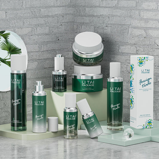 Empty Round 30ml 60ml 100ml Cream Cosmetic Glass Jar Serum Toner Lotion Pump Glass Bottle Sets with box