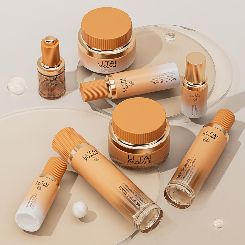 Empty Round 30ml 60ml 100ml Cream Cosmetic Glass Jar Serum Toner Lotion Pump Glass Bottle Sets with box