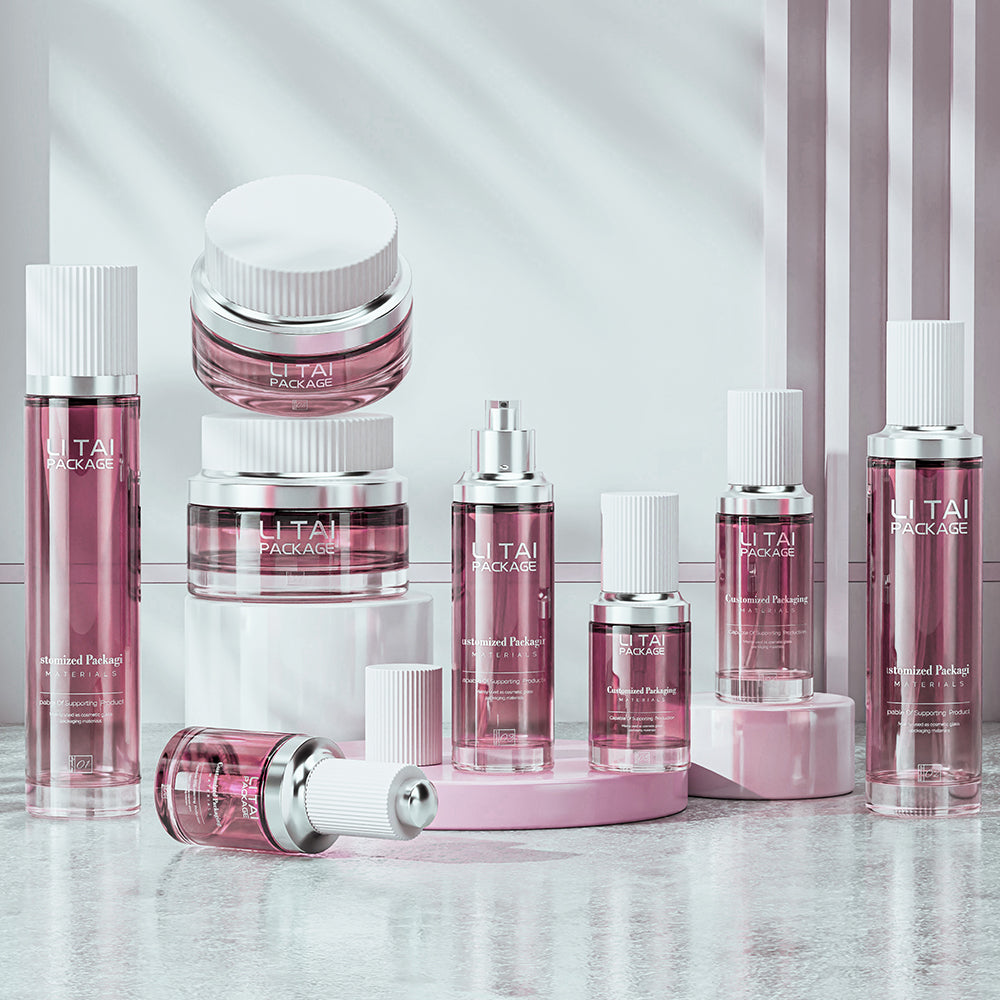 Luxury Golden Green Glass Skincare Packaging Glass Lotion Bottle With Droppe Pump