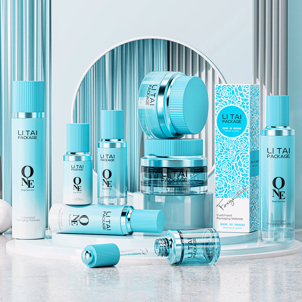 Luxury Golden Green Glass Skincare Packaging Glass Lotion Bottle With Droppe Pump